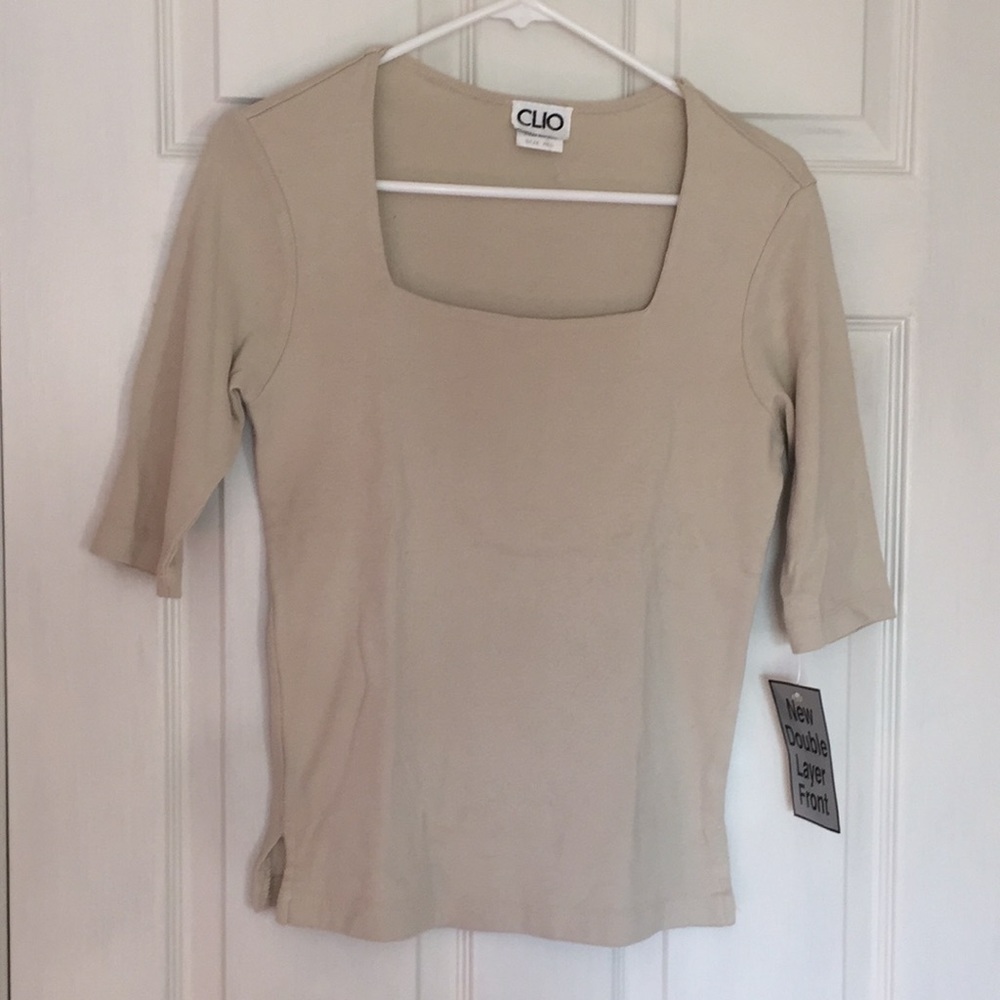 Tan Cotton square neck top elbow length sleeve